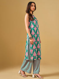 Global Desi Ethnic Motifs Printed Pure Cotton Straight Kurta with Palazzos