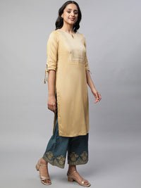AURELIA Ethnic Motif Yoke Design V Neck Sequinned Straight Kurta