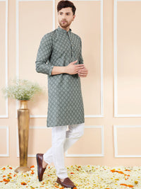 See Designs Ethnic Motifs Woven Design Mandarin Collar Straight Kurta With Pyjamas