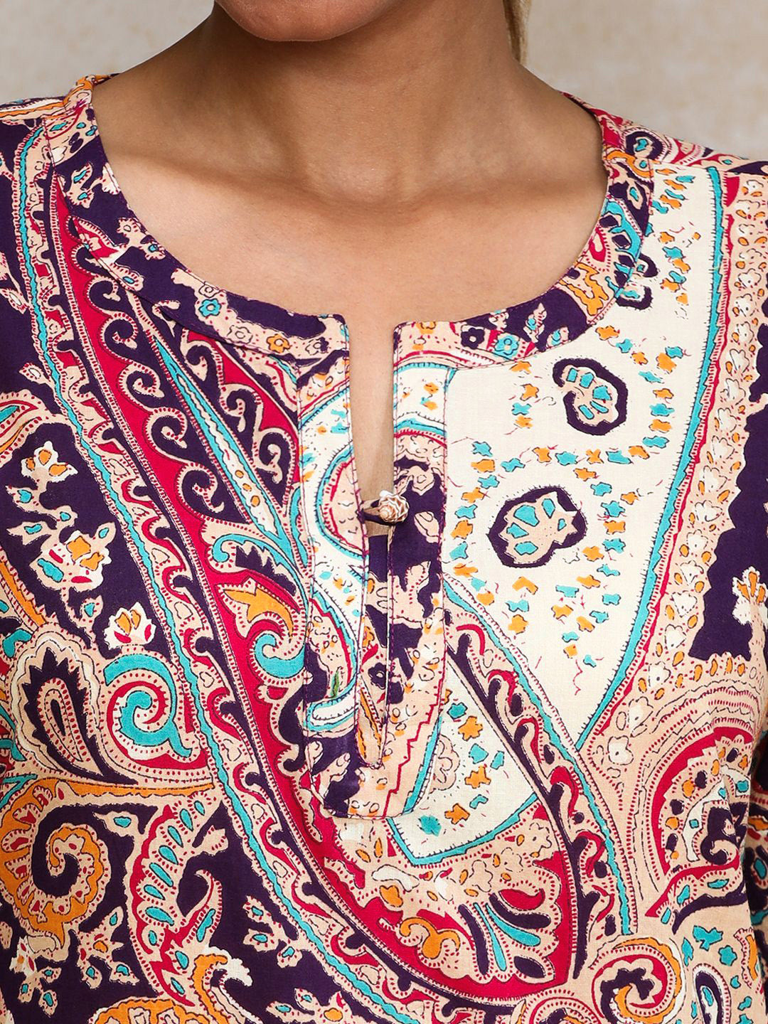 Varanga Ethnic Motifs Printed Pure Cotton Notch Neck Straight Kurta