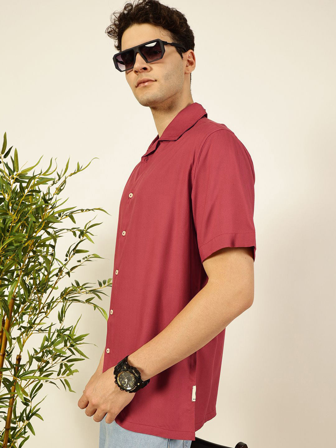 Thomas Scott Men Premium Cuban Collar Solid Oversized Casual Shirt