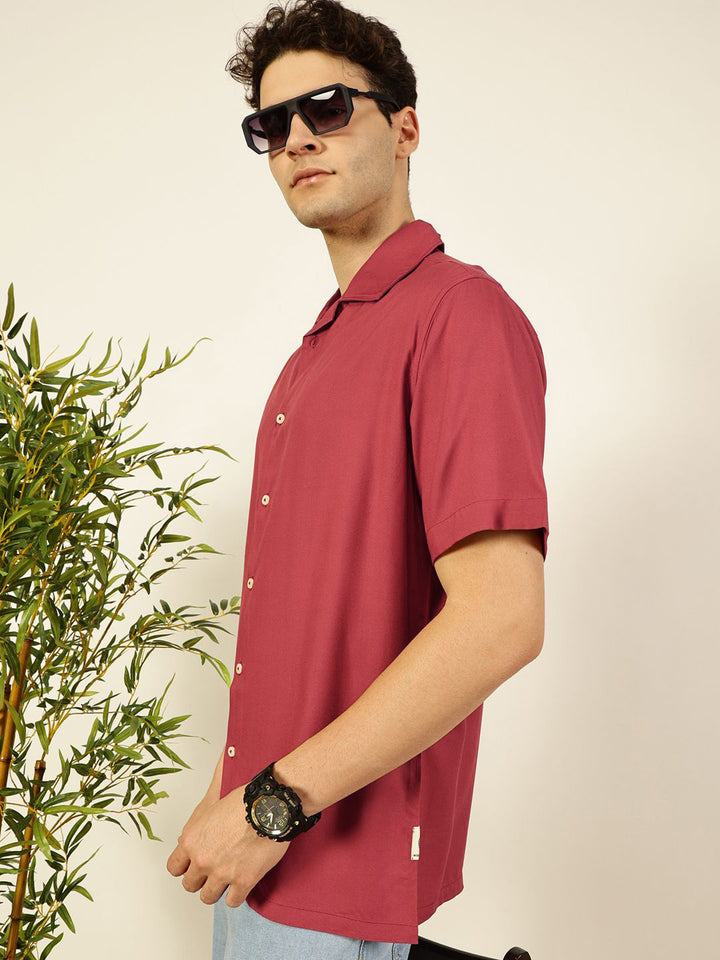 Thomas Scott Men Premium Cuban Collar Solid Oversized Casual Shirt