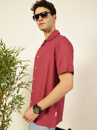 Thomas Scott Men Premium Cuban Collar Solid Oversized Casual Shirt