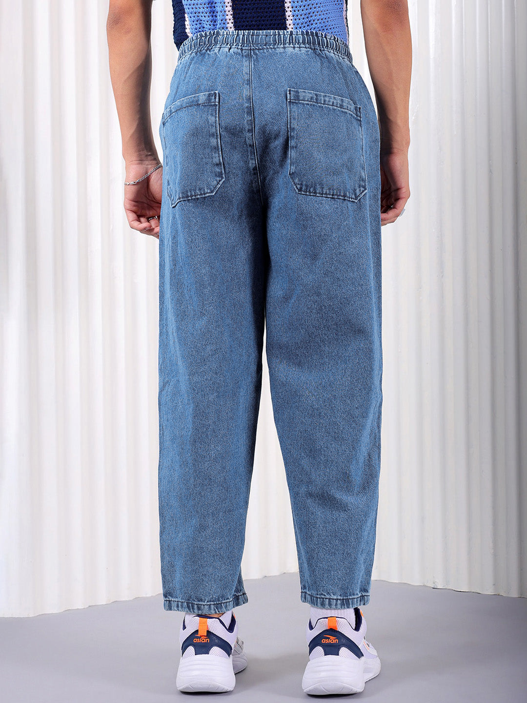 The Indian Garage Co Men Baggy Fit Cotton Elasticated Waist Jeans