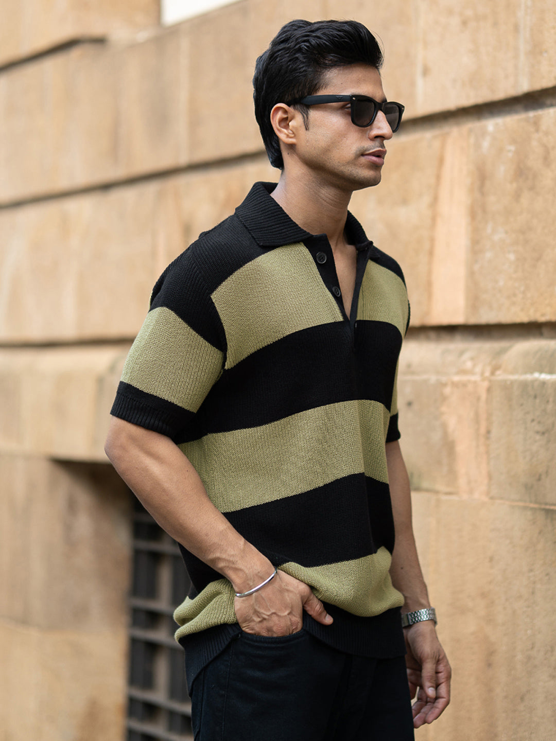 Powerlook Men Striped Polo Collar T-shirt