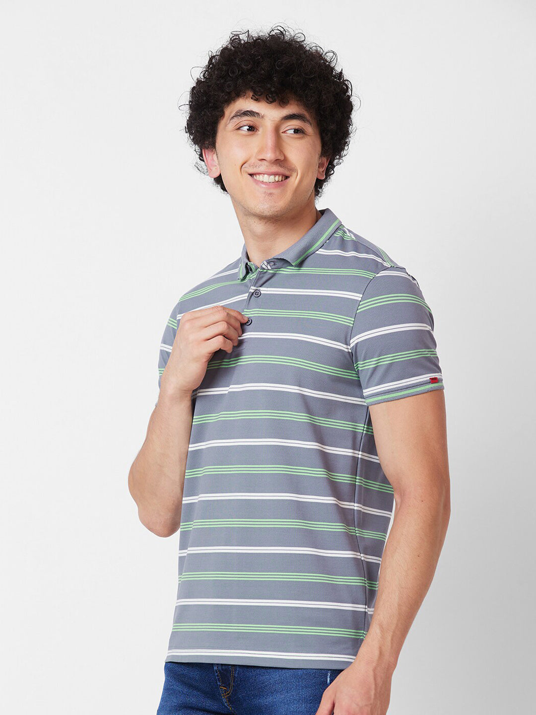 SPYKAR Striped Polo Collar Cotton Slim Fit T-shirt