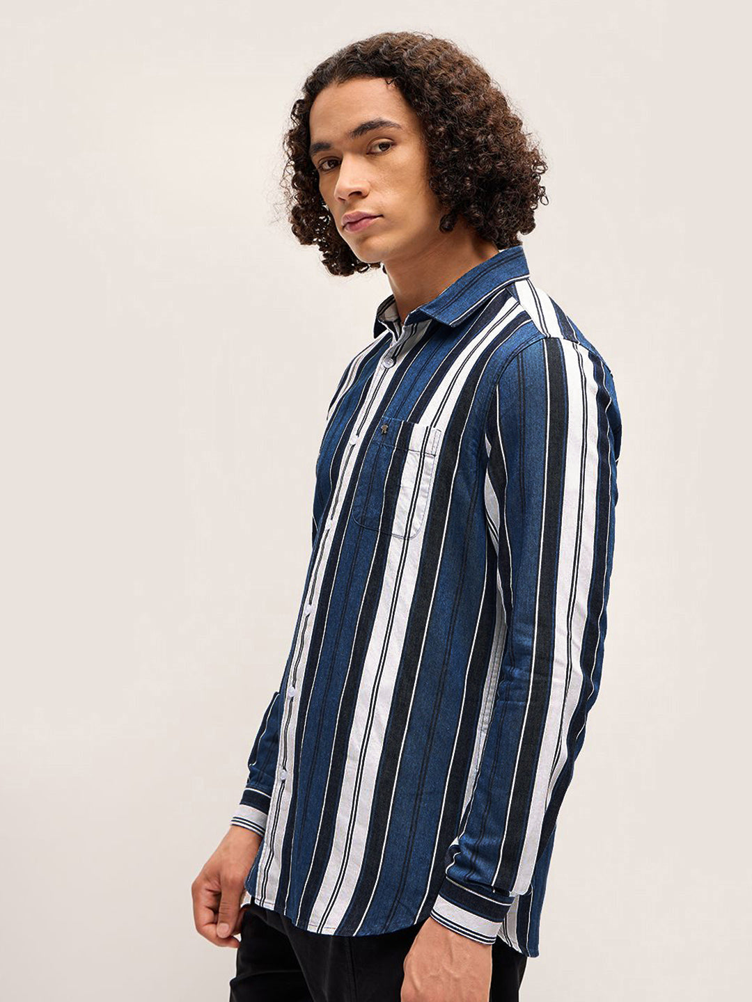 THE BEAR HOUSE Men Striped Slim Fit Pure Cotton Casual Shirt