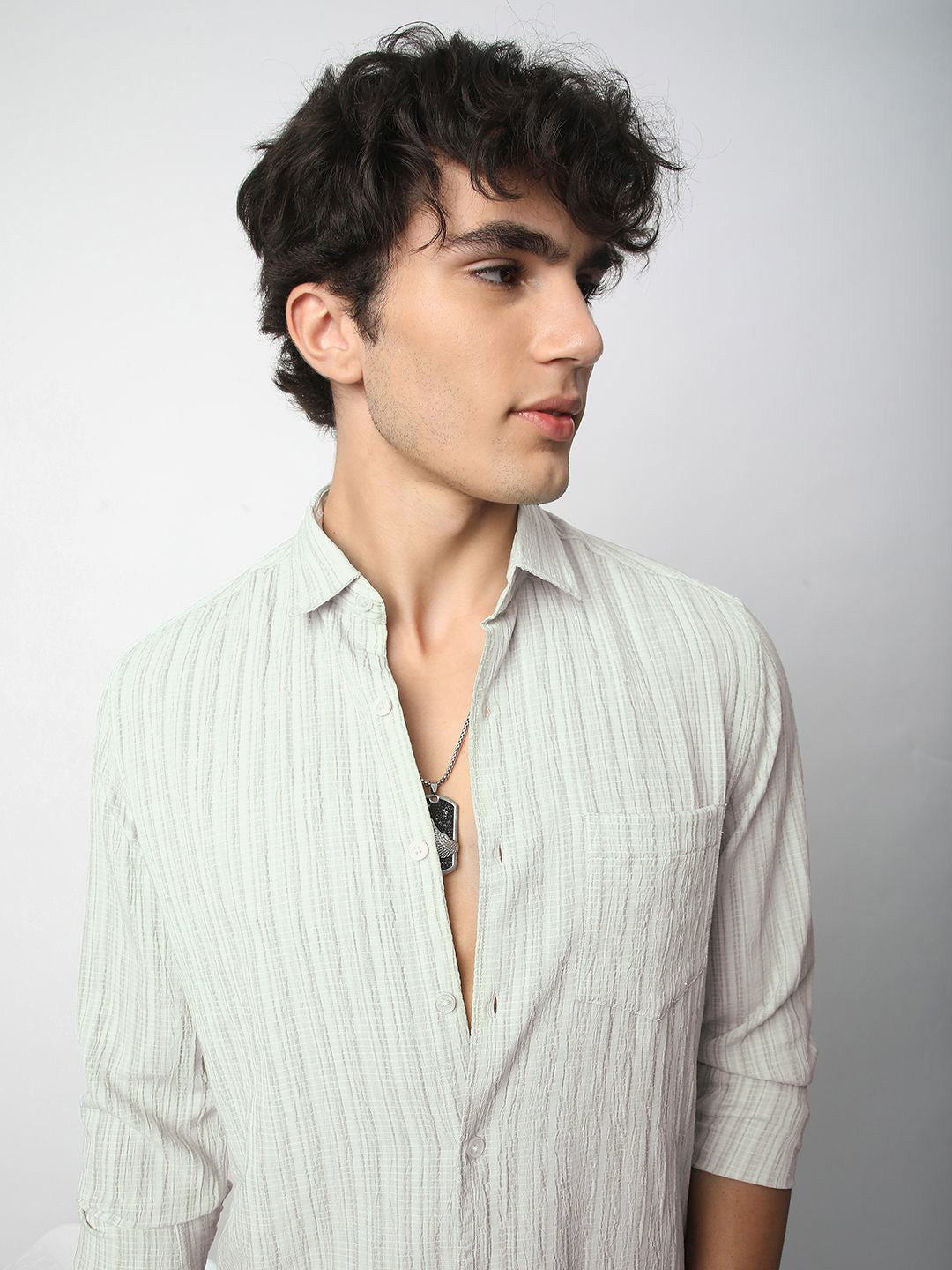 VASTRADO Men Classic Spread Collar Textured Slim Fit Casual Shirt