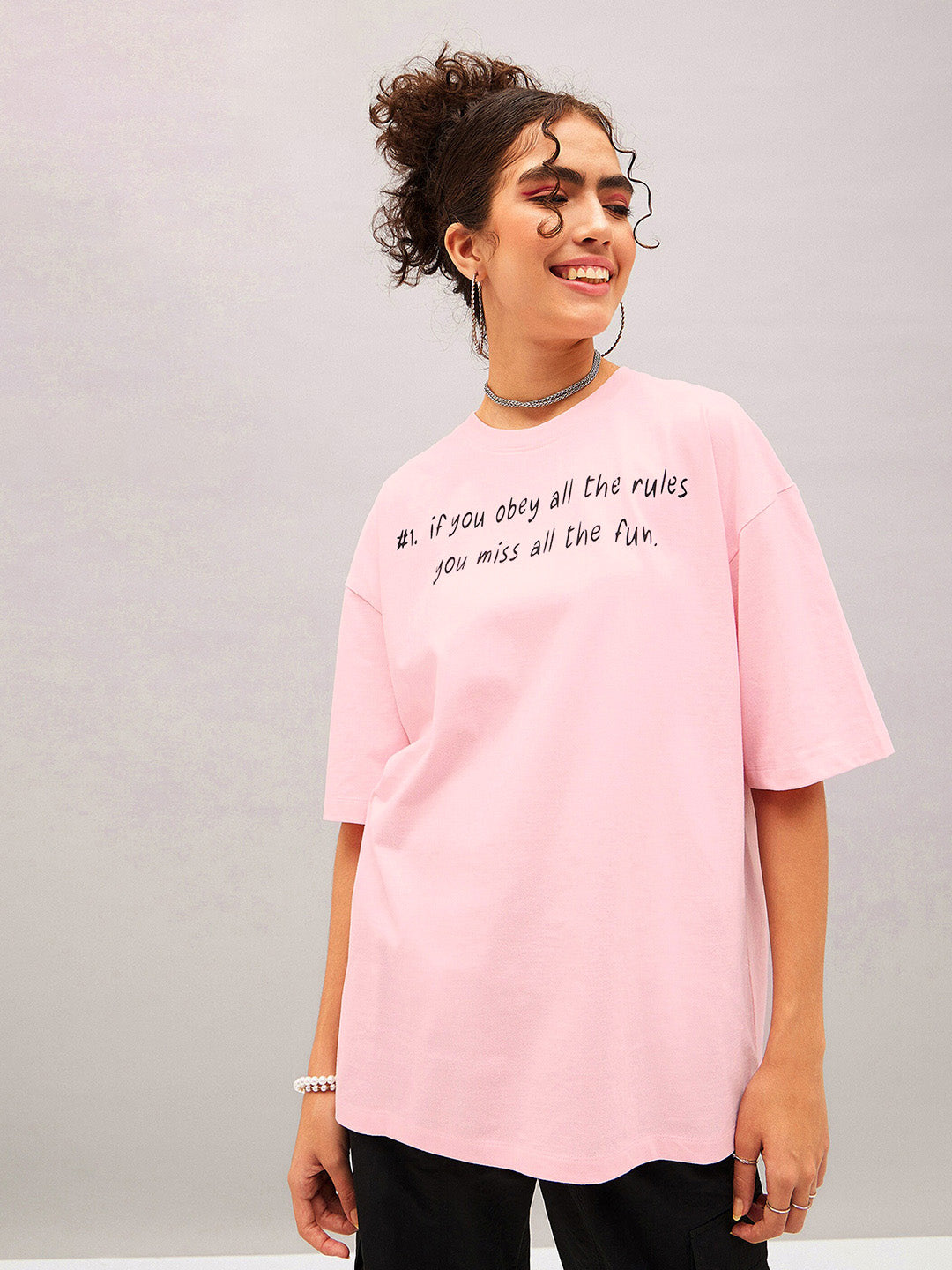 SASSAFRAS Typography Printed Pure Cotton Oversized T-shirt