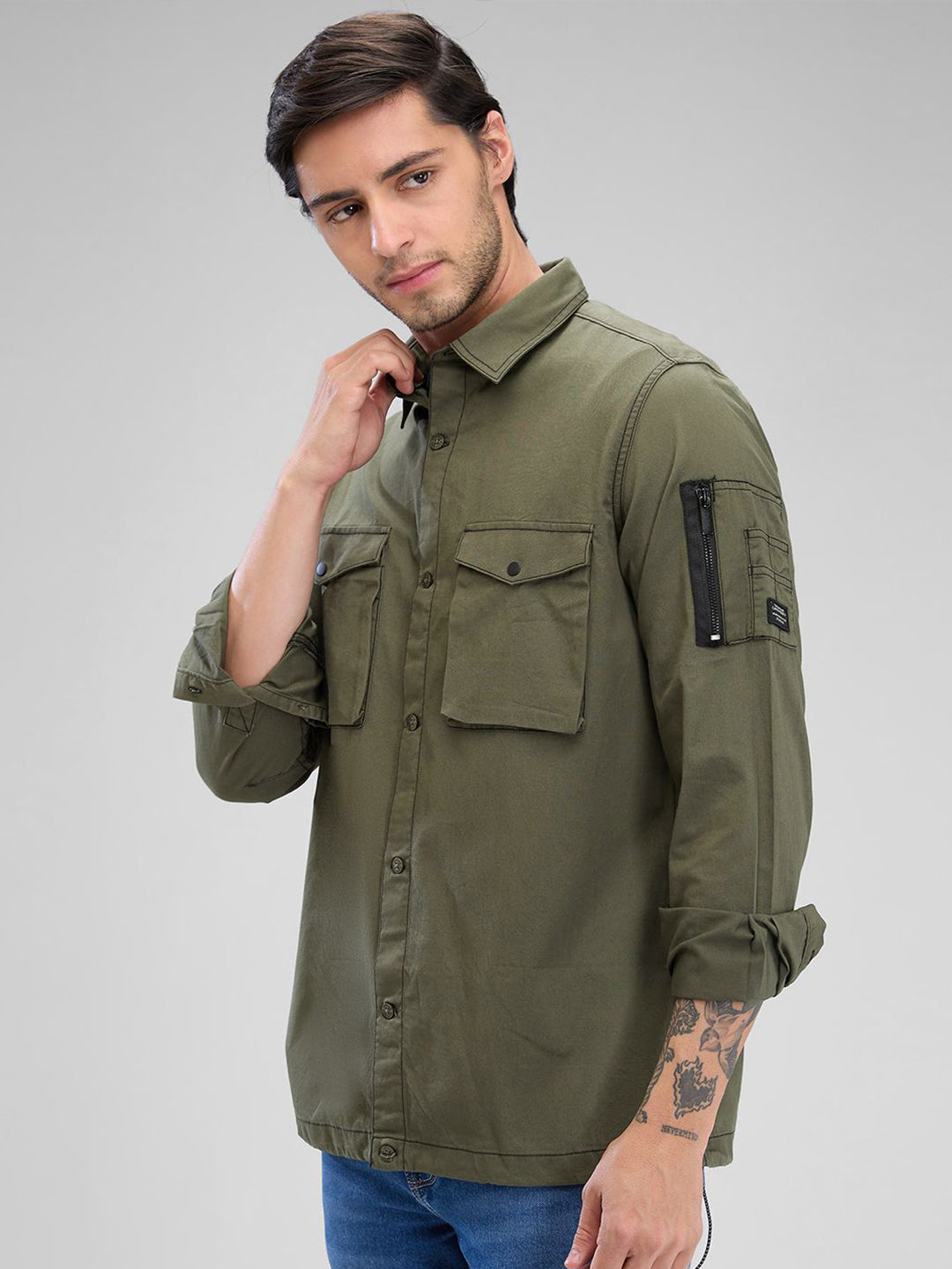 SPYKAR Pure Cotton Comfort Fit Pocket Detailing Spread Collar Casual Shirt