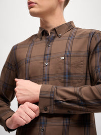 THE BEAR HOUSE Men Button-Down Collar Checked Cotton Slim Fit Casual Shirt