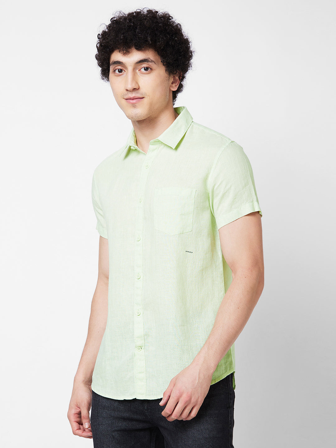 SPYKAR Spread Collar Short Sleeves Linen Casual Shirt