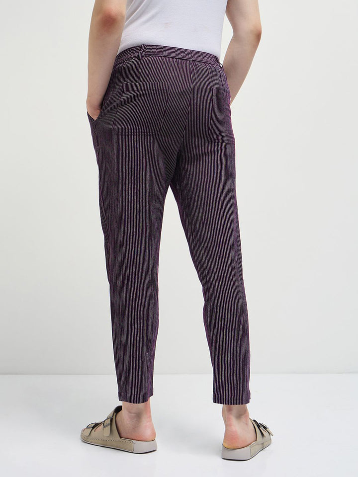 THE BEAR HOUSE Men Striped Slim Fit Pleated Trousers