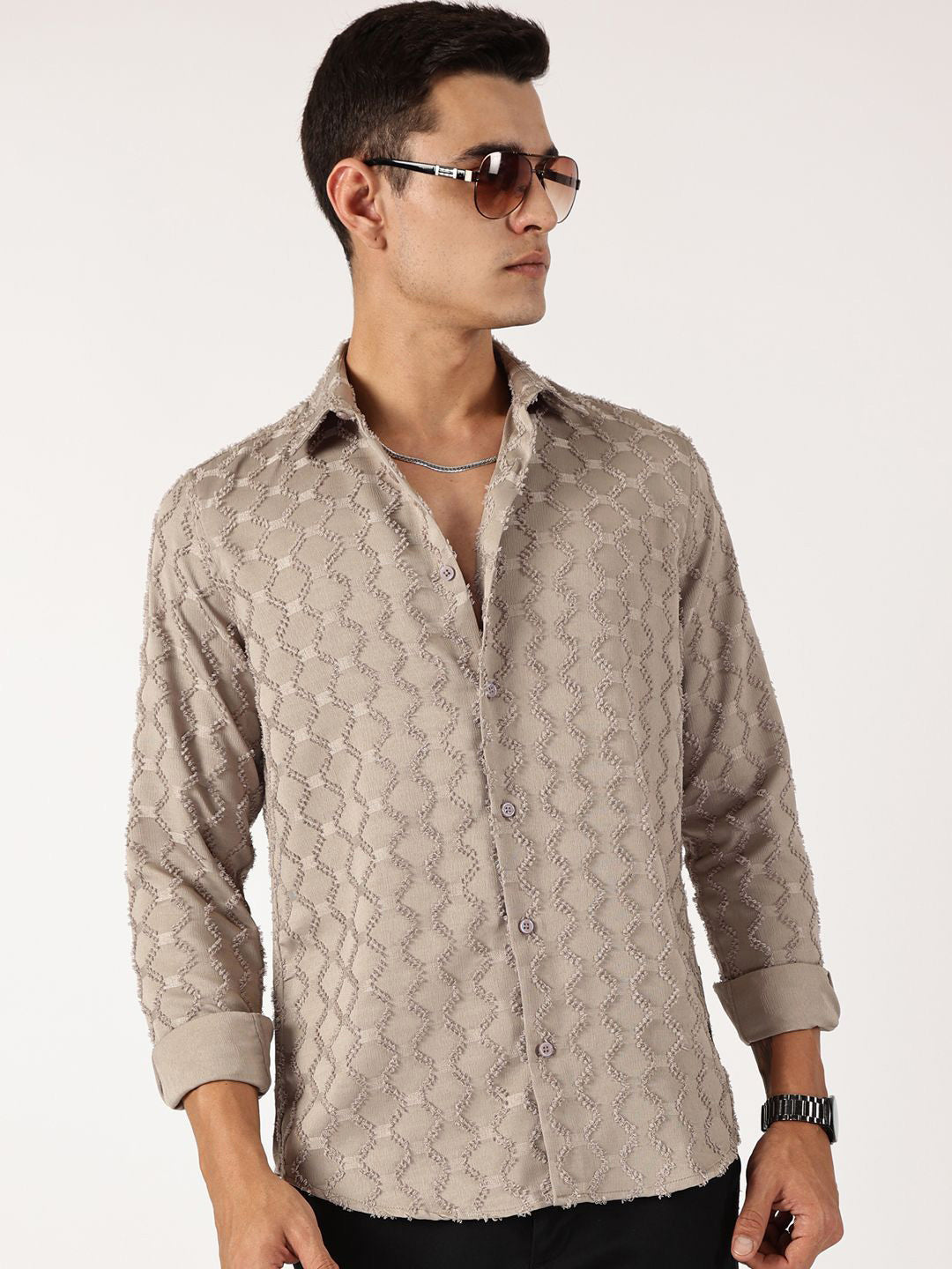 Thomas Scott Men Premium Spread Collar Textured Casual Shirt