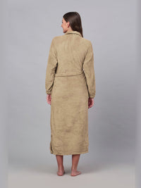 KLOTTHE Beige Woollen Long Sleeves Bath Robe With Belt