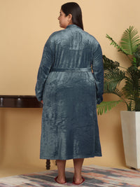 KLOTTHE Plus Size Turquoise Blue WoolLen Bath Robe With Belt