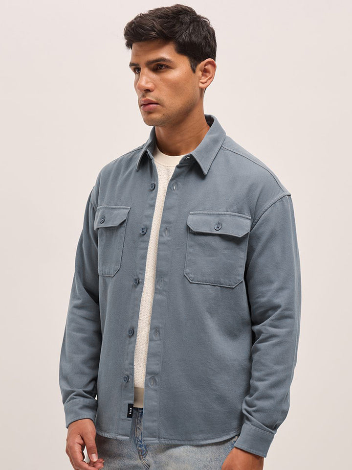 THE BEAR HOUSE Men Spread Collar Solid Pure Cotton Relaxed Fit Casual Shirt