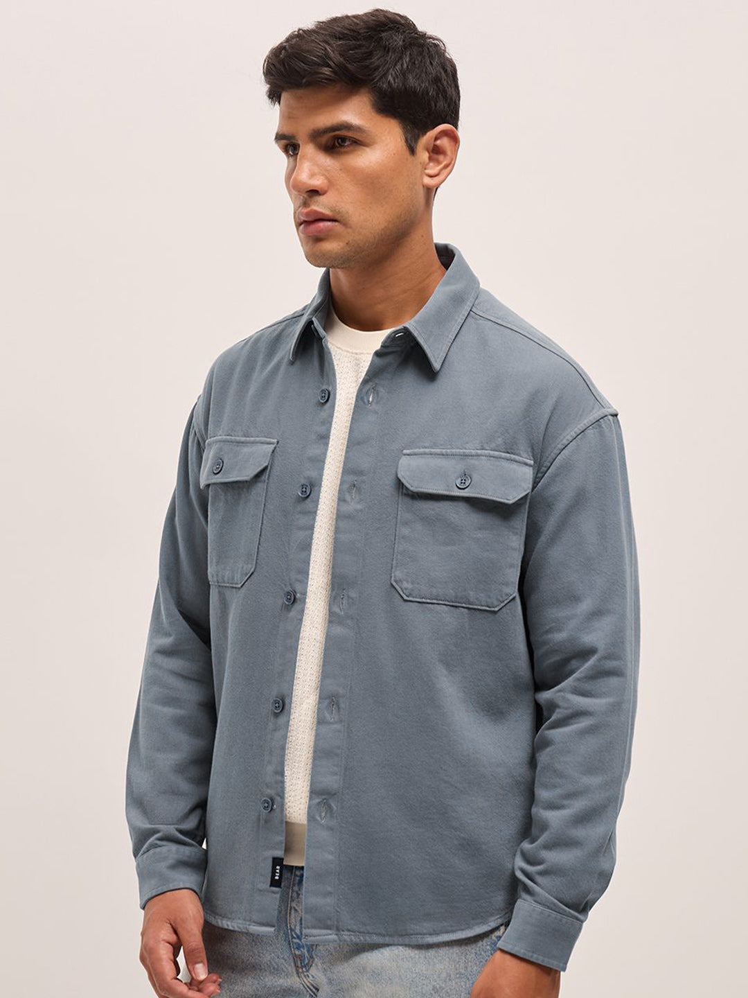 THE BEAR HOUSE Men Spread Collar Solid Pure Cotton Relaxed Fit Casual Shirt