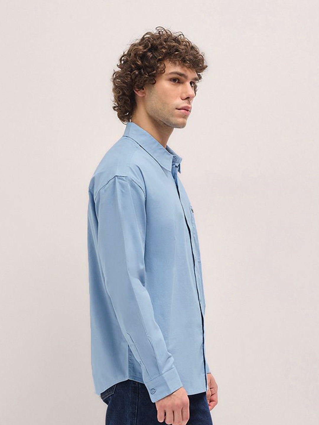 THE BEAR HOUSE Men Spread Collar Solid Cotton Relaxed Fit Casual Shirt