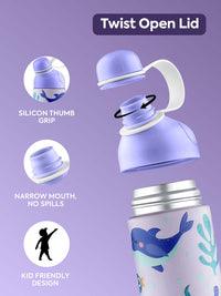 Pexpo Purple Printed Stainless Steel Double Wall Vacuum Water Bottle 470ml