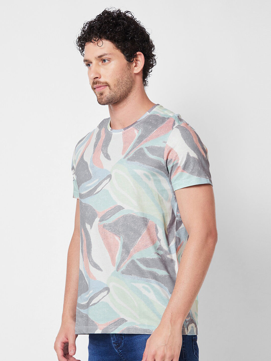 SPYKAR Round Neck Short Sleeves Printed Slim Fit Cotton T-shirt