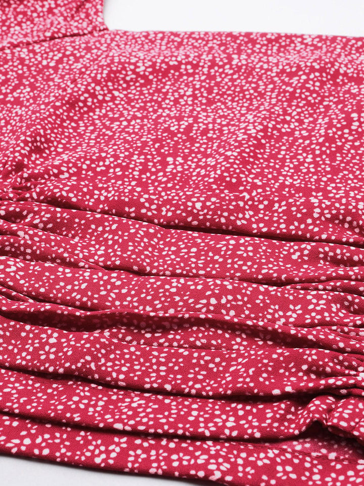 STREET 9 Maroon Floral Georgette Fitted Crop Top