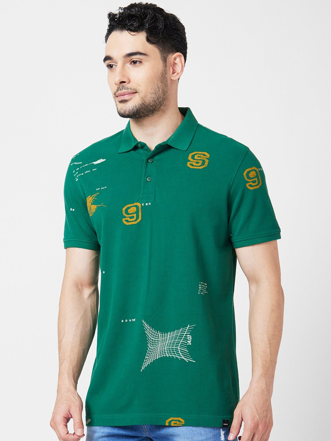 SPYKAR Conversational Printed Polo Collar Slim Fit Cotton T-shirt