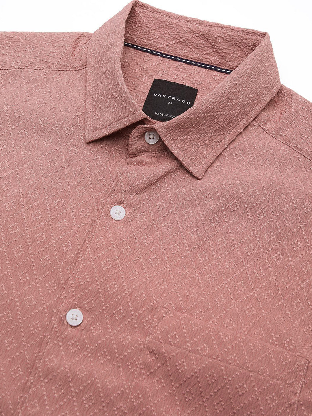 VASTRADO Men Classic Spread Collar Textured Slim Fit Casual Shirt