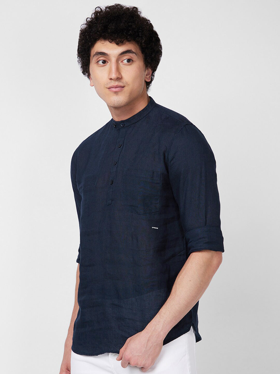 SPYKAR mandarin collar Long Sleeves Casual Linen Shirt