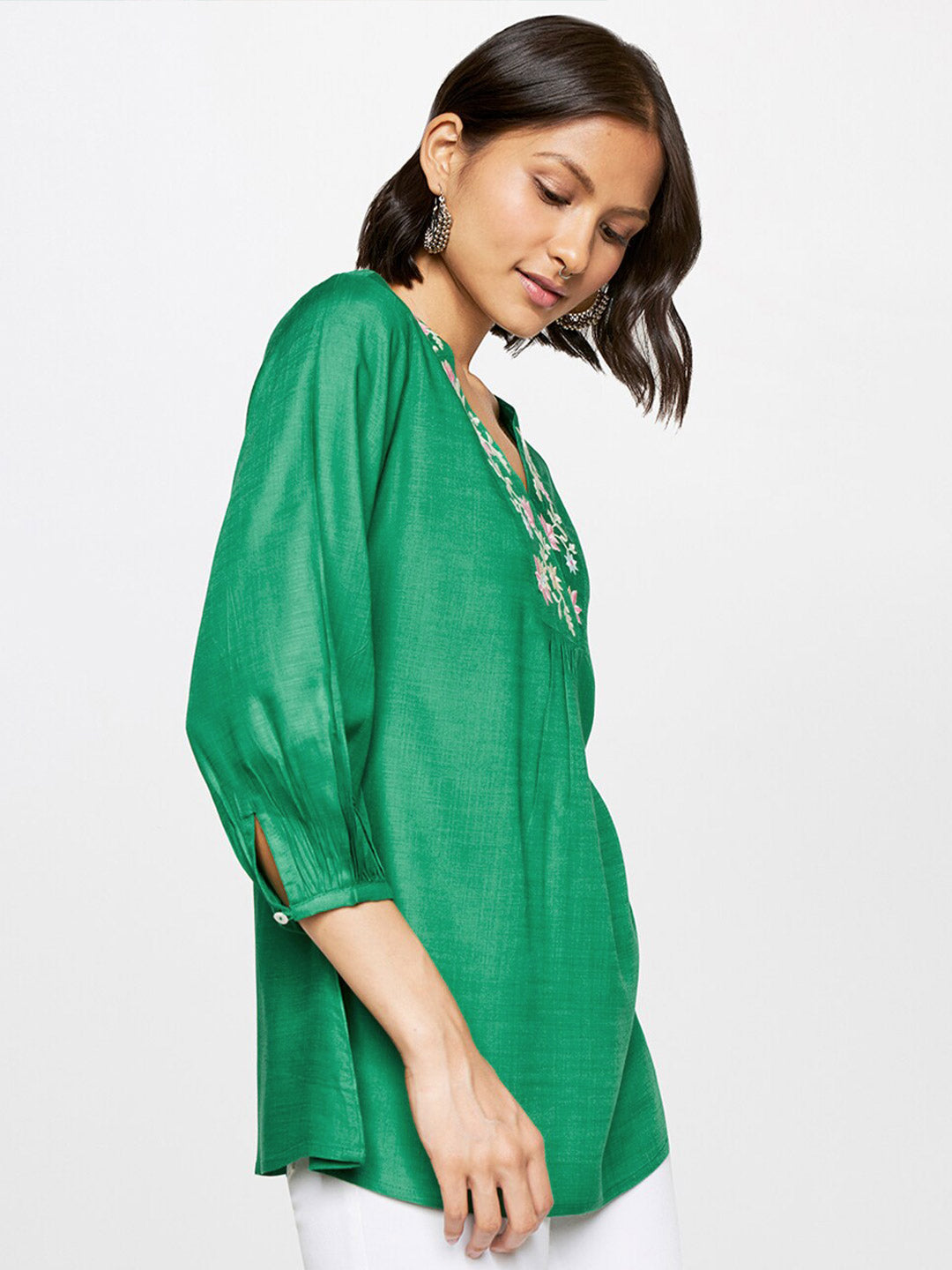 Global Desi V-Neck Embroidered Top