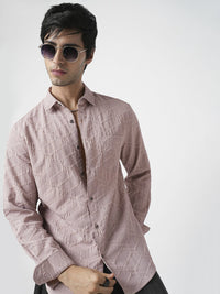 VASTRADO Men Classic Slim Fit Spread Collar Textured Casual Shirt