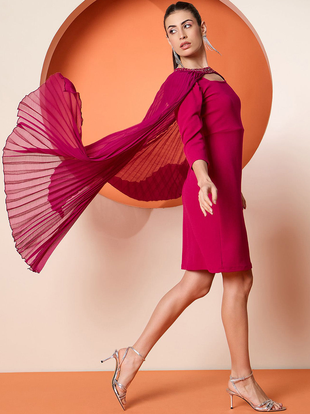 Antheaa Embellished A-Line Dress with pleated shrug
