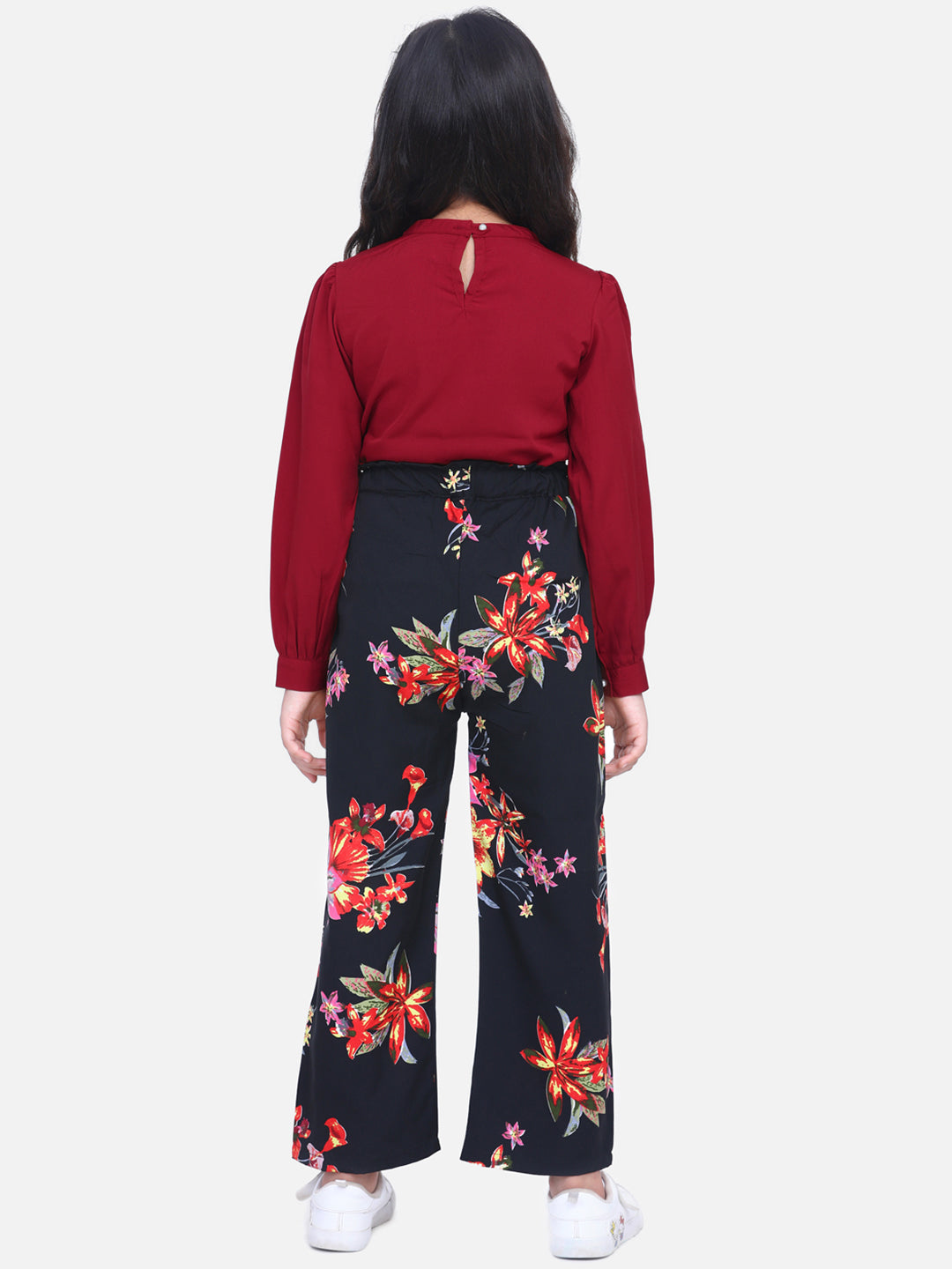 Cutiekins Floral Printed Bishop Sleeves Top with Palazzos Clothing Set