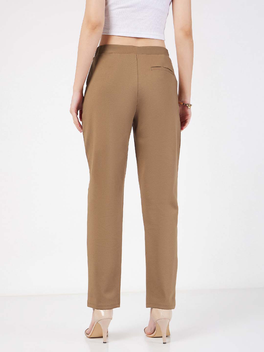 SASSAFRAS Women Beige Mid-Rise Tapered Fit Trousers