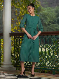 SASSAFRAS Pleated Georgette A-Line Midi Dress