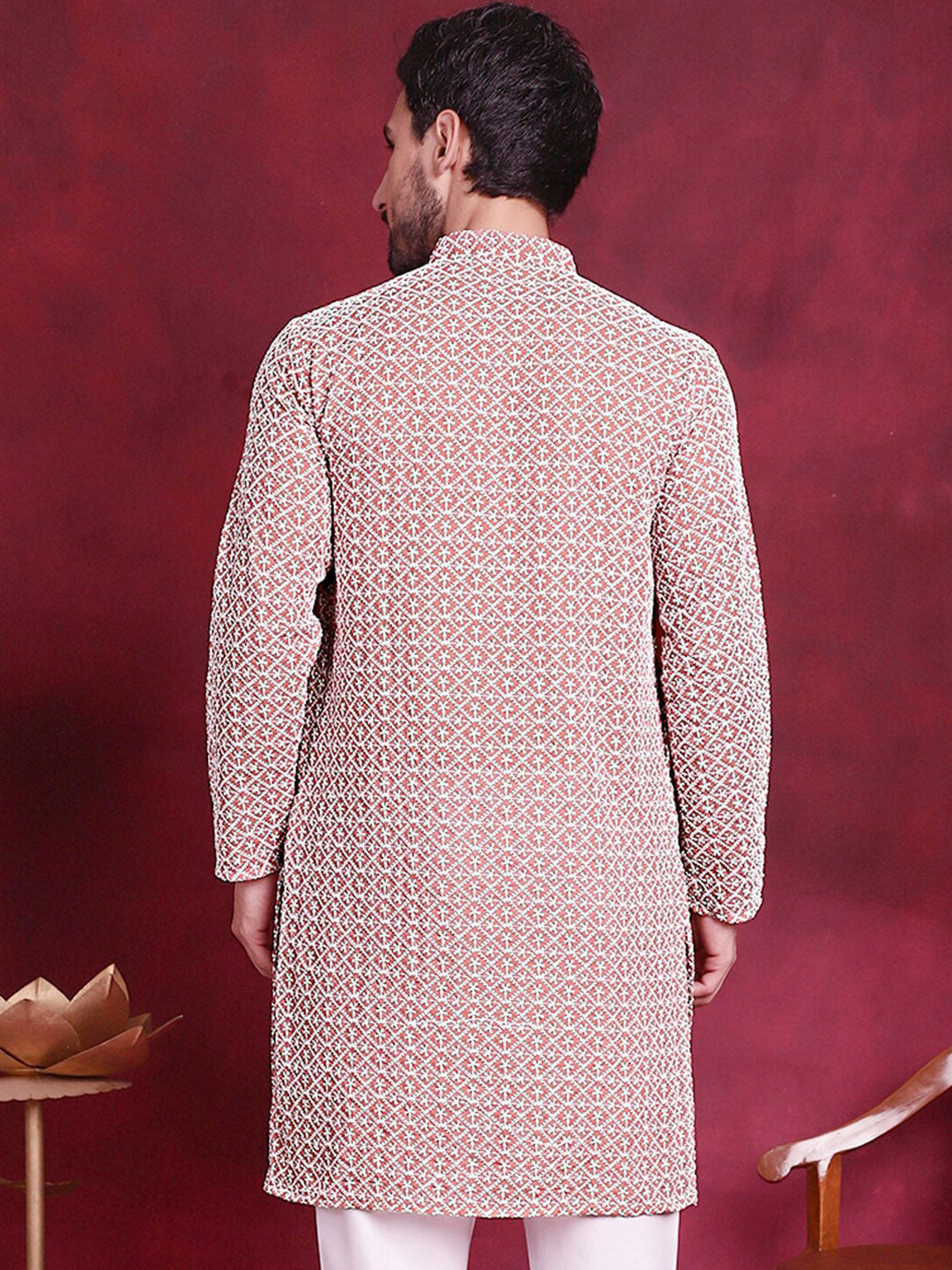 Jompers Geometric Embroidered Pure Cotton Chikankari Kurta