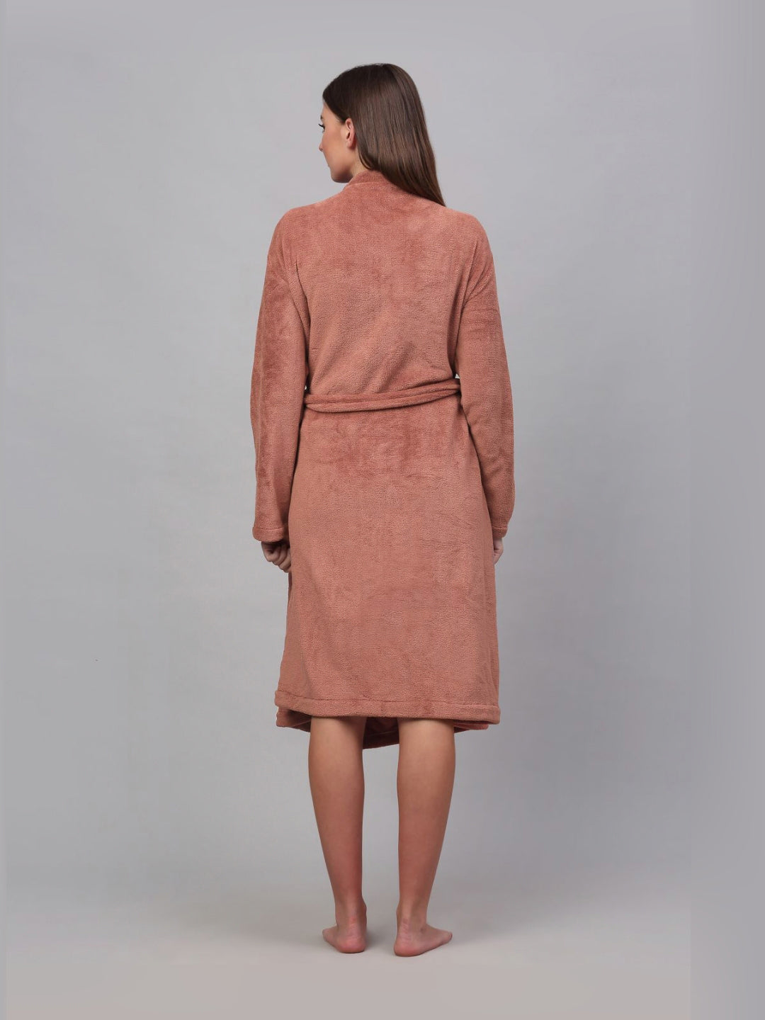 KLOTTHE Rust Woollen Long Sleeves Bath Robe With Belt
