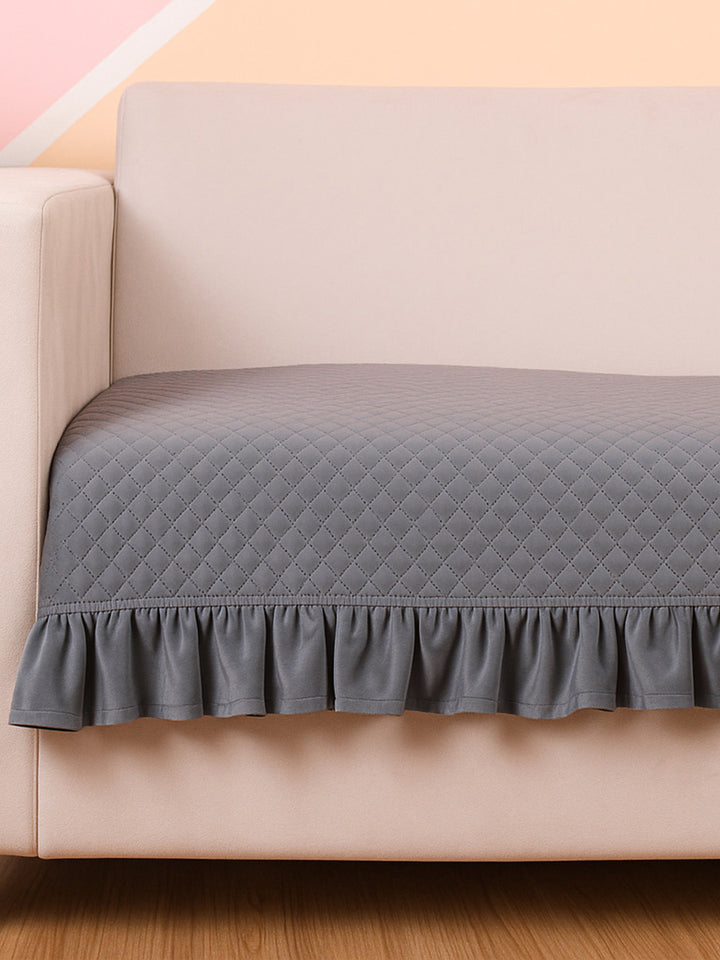 STITCHNEST Grey Self Design 3 Seater Sofa Cover