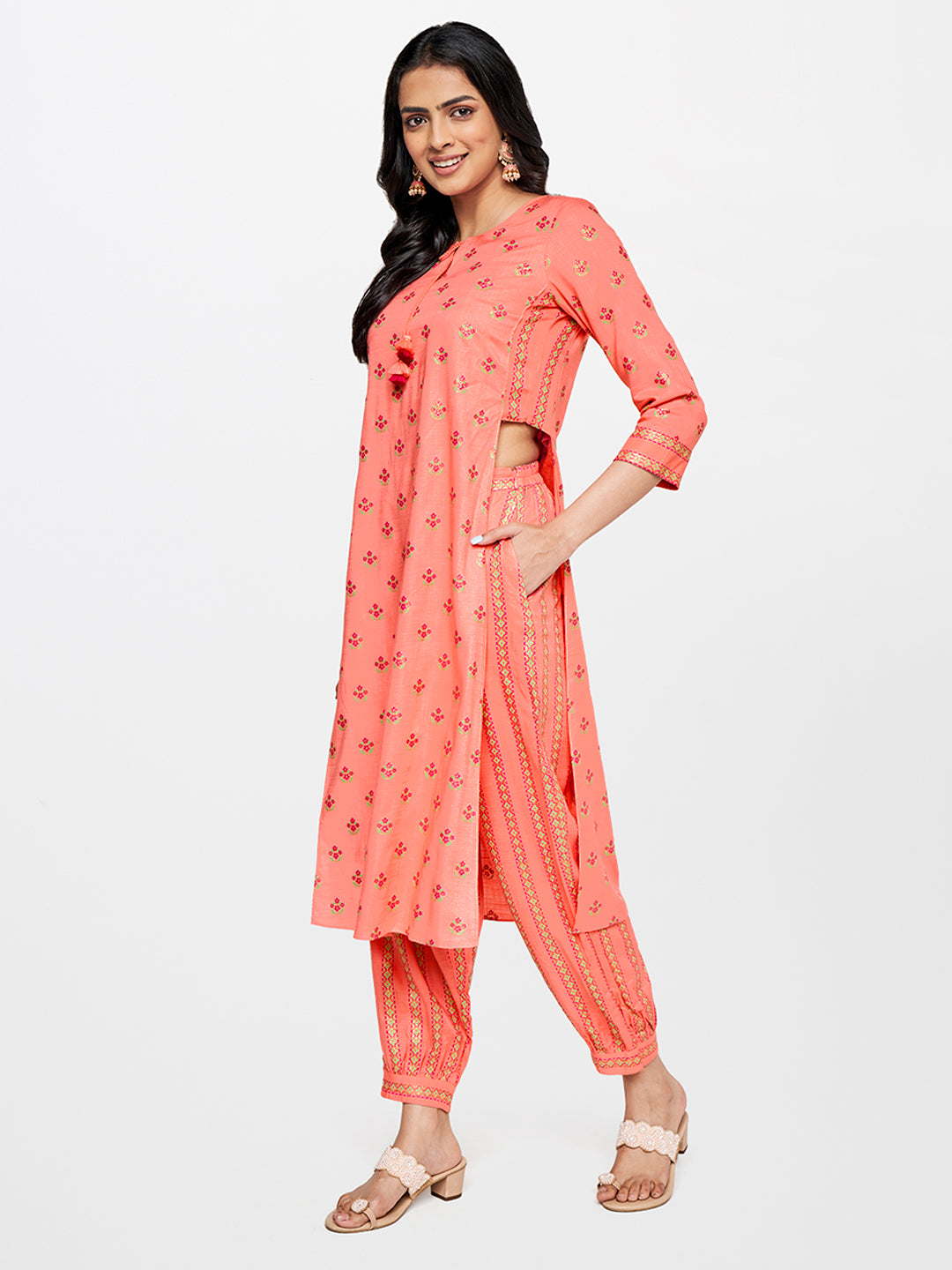 Global Desi Floral Printed Kurta with Dhoti Pant Set