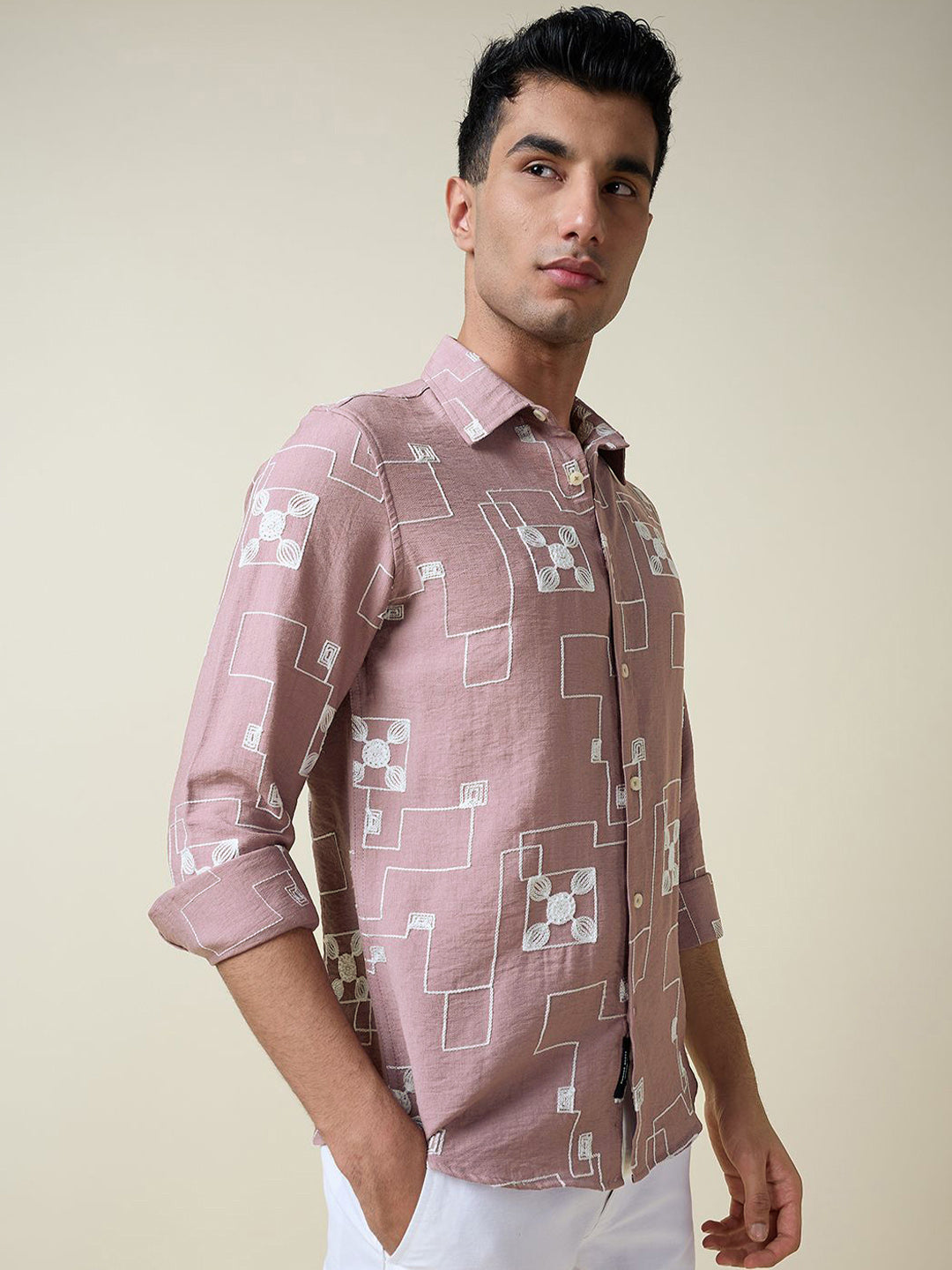 Thomas Scott Men Embroidered Regular Fit Casual Shirt