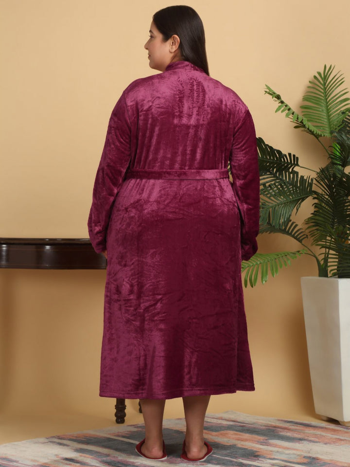 KLOTTHE Women Plus Size Woollen Bath Robe With Belt