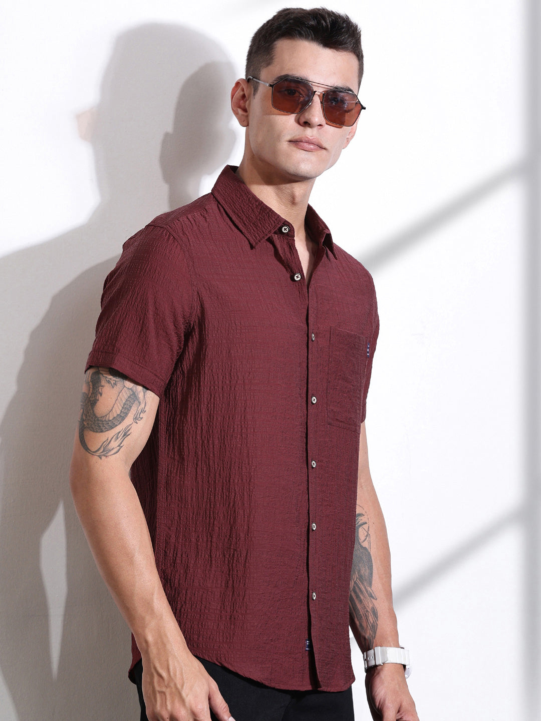 Thomas Scott Men Smart Slim Fit Spread Collar Textured Casual Shirt