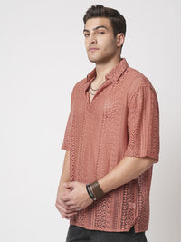 VASTRADO Men Classic Oversized Fit Spread Collar Textured Cotton Casual Shirt