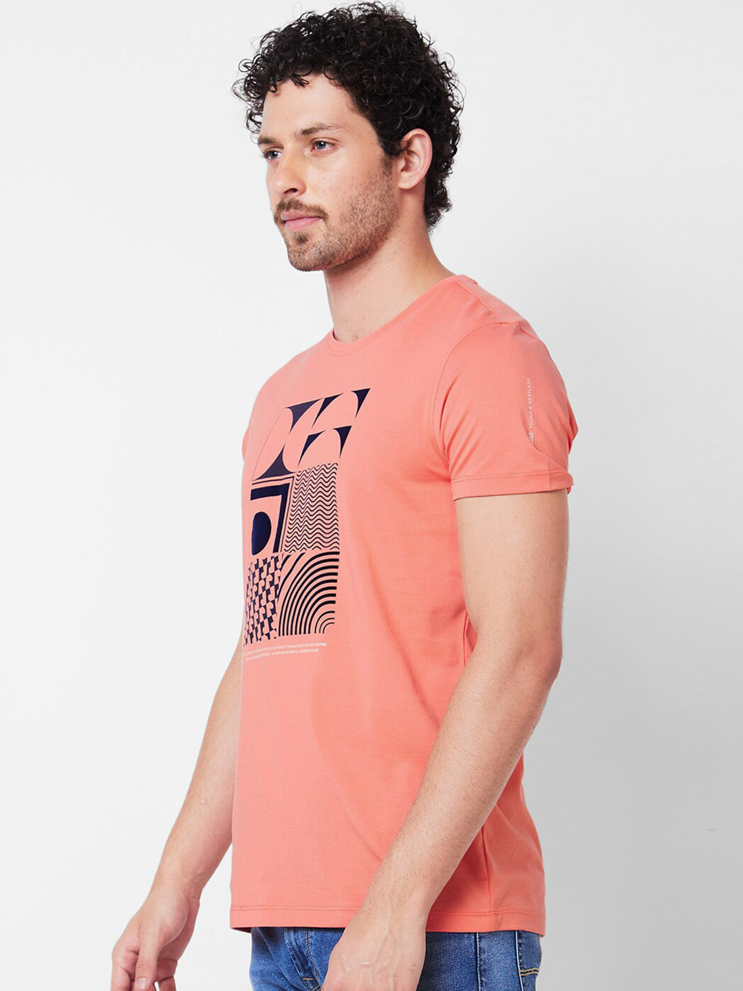 SPYKAR Graphic Printed Round Neck Cotton Slim Fit T-shirt