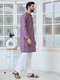 See Designs Floral Embroidered Mandarin Collar Thread Work Straight Kurta