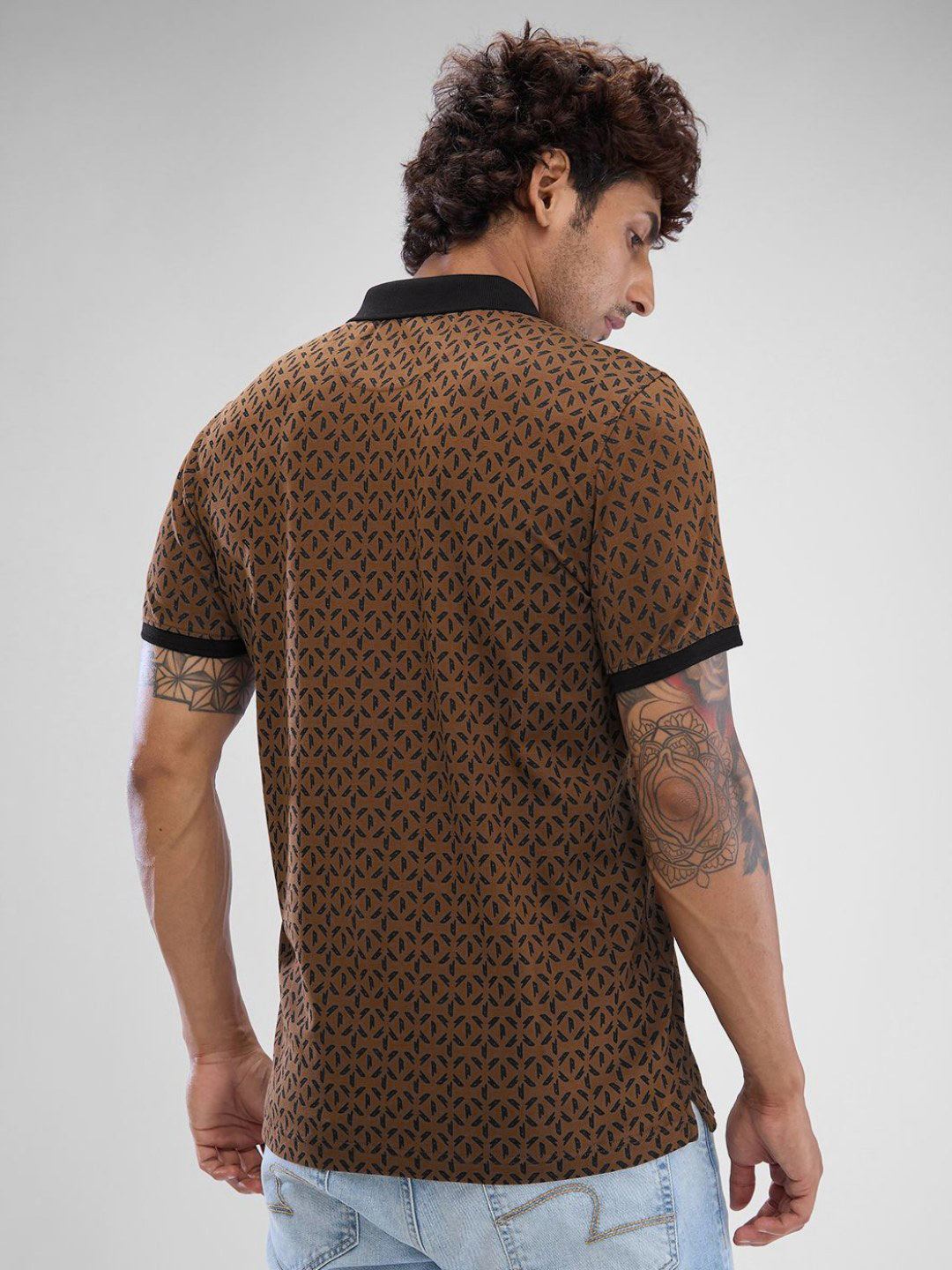 SPYKAR Men Abstract Printed Polo Collar Slim Fit T-shirt