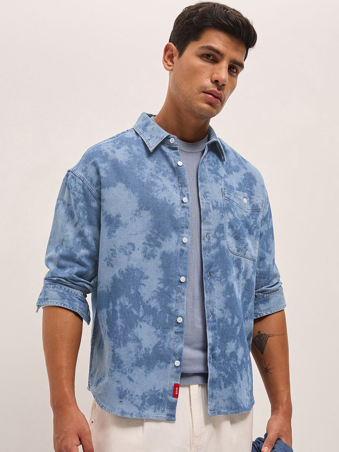THE BEAR HOUSE Relaxed Fit Dyed Effect Casual Shirt
