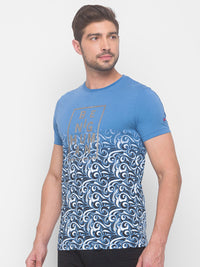 Being Human Men Blue Floral Printed Pure Cotton T-shirt