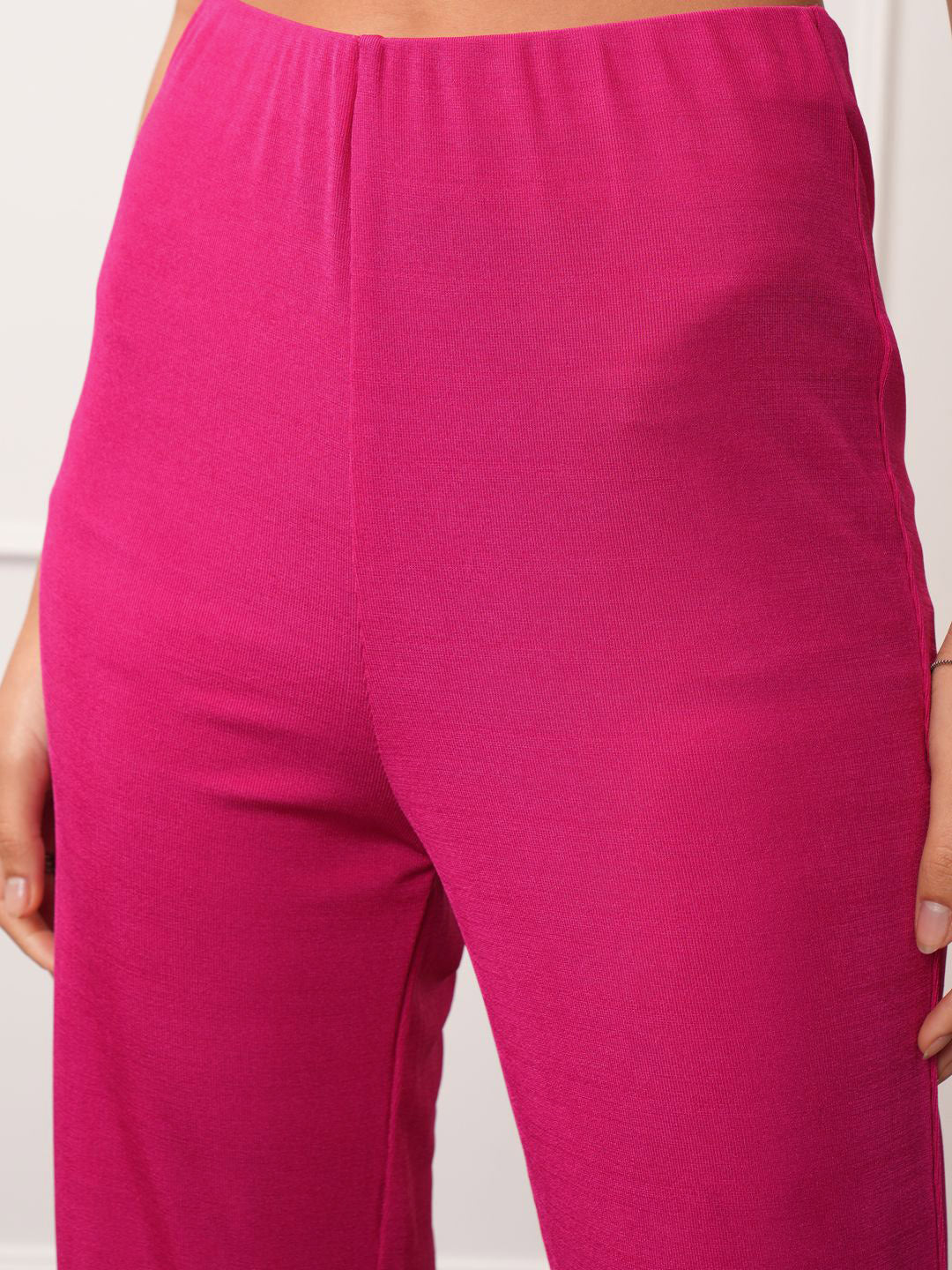 Tokyo Talkies Pink Long Sleeves Crop Shirt With Trousers