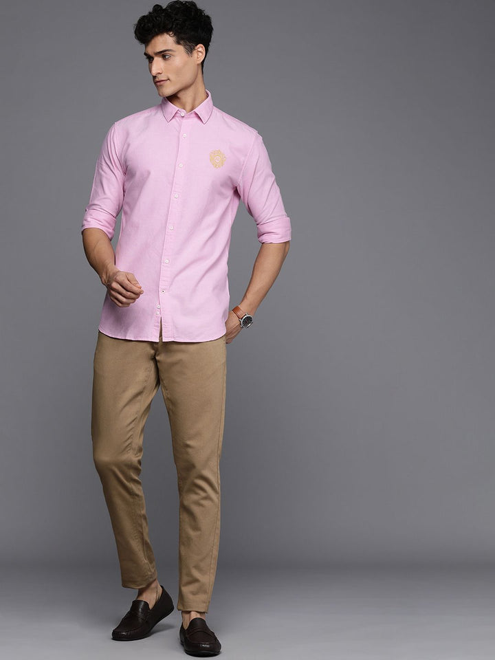 Raymond Men Pink Embroidered Slim Fit Pure Cotton Casual Shirt